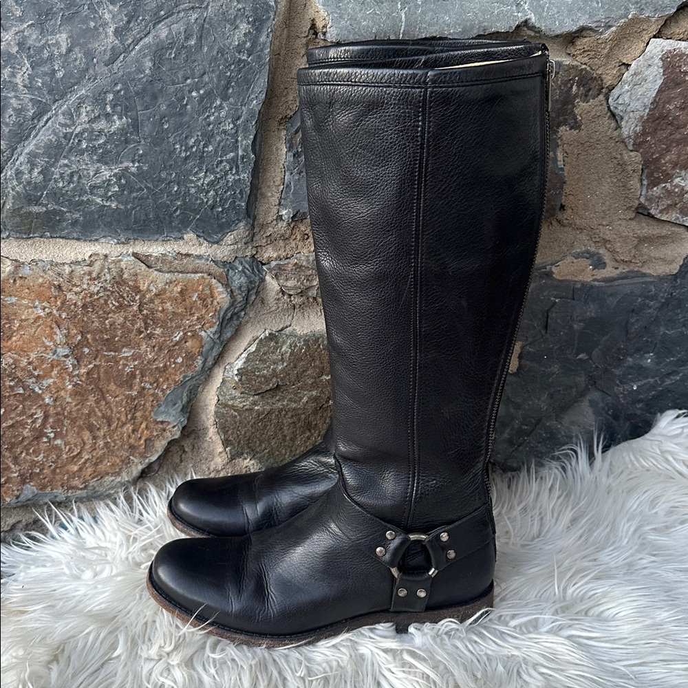 Frye Phillip Harness Tall Women's Leather Casual Dress Boots in Black Size 9.5 - Picture 5 of 10